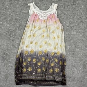 Ultra Pink Sleeveless Dress Womens Medium Pink Ombre Crochet Lace Boho Floral
